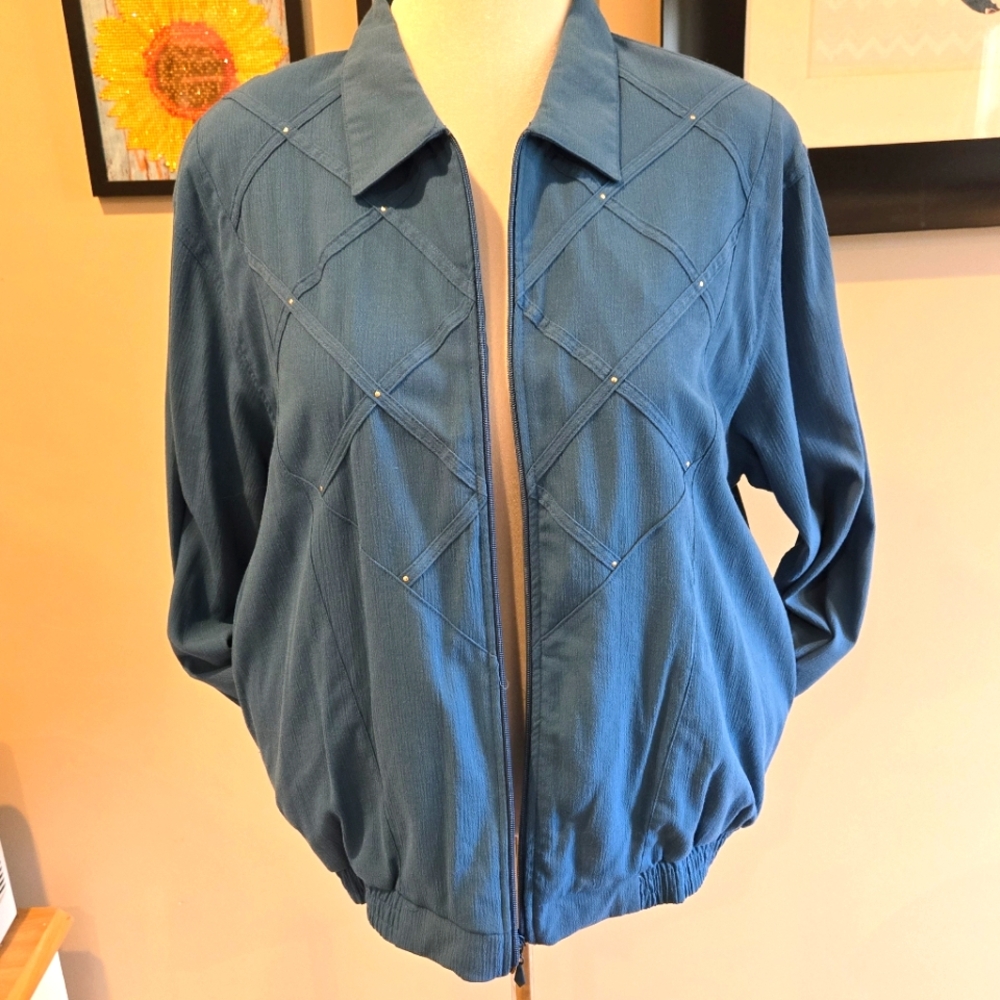 Vintage Blast Petites Women's Blue Full Zip Lightweight Jacket